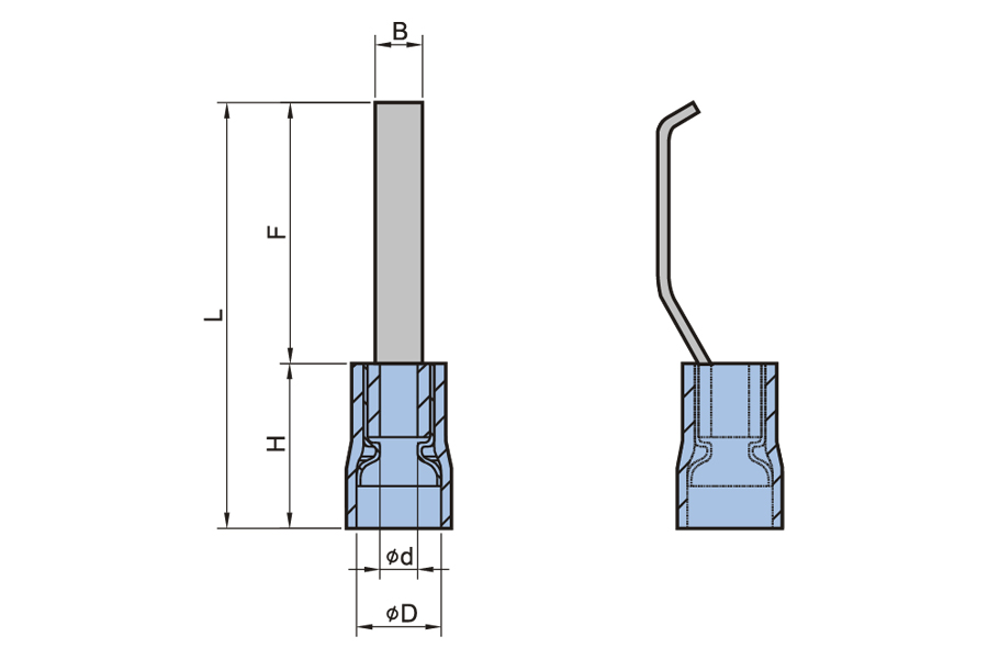 Double Crimp Vinyl Insulated Lipped Blade Terminal